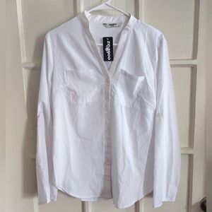 Zeagoo Women's Shirts Button Down Long Sleeve Adjustable Vneck White Size Small